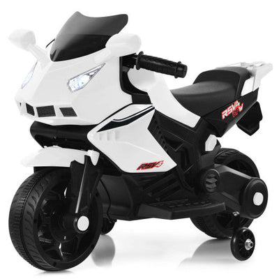 6V Kids Ride on Motorbike with Training Wheels and Music-White