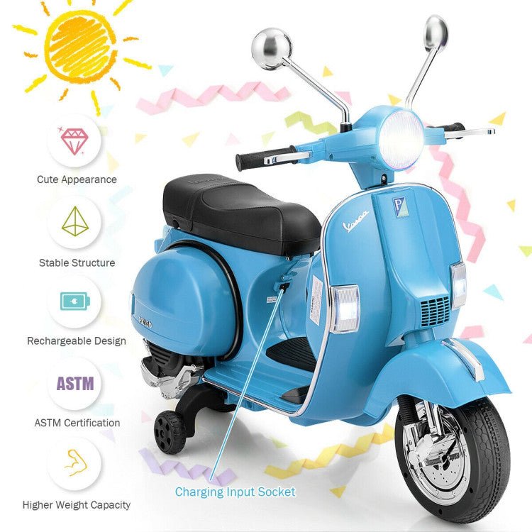 6V Kids Ride on Vespa Scooter Motorcycle with Headlight-Blue