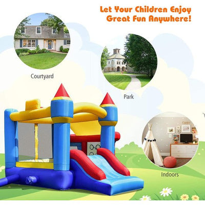 Castle Slide Inflatable Bounce House with Ball Pit and Basketball Hoop