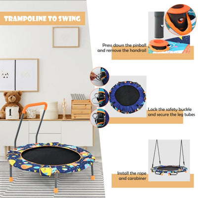 Convertible Swing and Trampoline Set with Upholstered Handrail