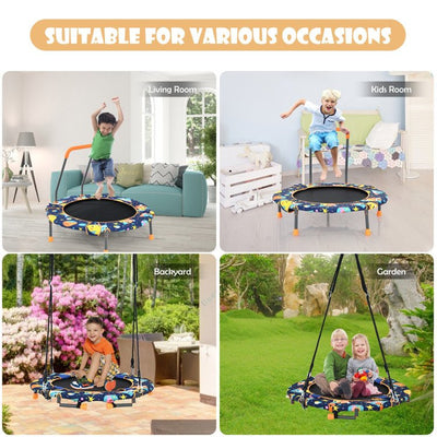 Convertible Swing and Trampoline Set with Upholstered Handrail