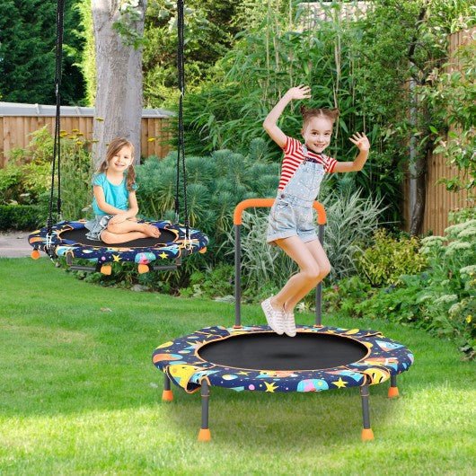 Convertible Swing and Trampoline Set with Upholstered Handrail