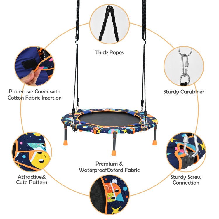 Convertible Swing and Trampoline Set with Upholstered Handrail