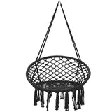 Hanging Macrame Hammock Chair with Handwoven Cotton Backrest-Black