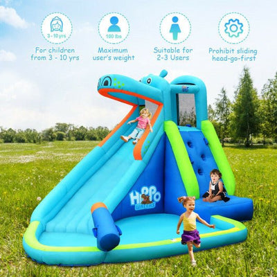 Hippo Inflatable Water Slide Bounce House with Blower