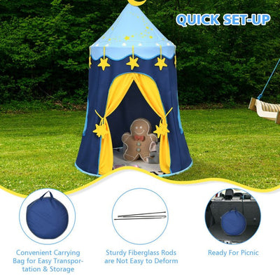 Indoor Outdoor Kids Foldable Pop-Up Play Tent with Star Lights Carry Bag