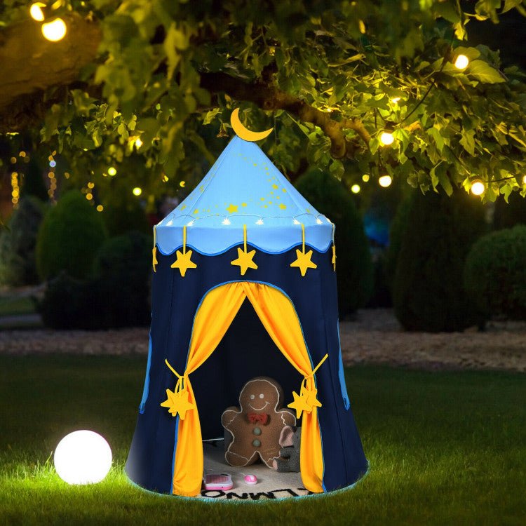 Indoor Outdoor Kids Foldable Pop-Up Play Tent with Star Lights Carry Bag