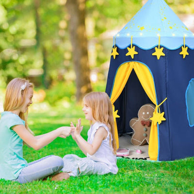 Indoor Outdoor Kids Foldable Pop-Up Play Tent with Star Lights Carry Bag