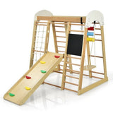 Indoor Playground Climbing Gym Wooden 8 in 1 Climber Playset for Children-Natural
