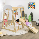 Indoor Playground Climbing Gym Wooden 8 in 1 Climber Playset for Children-Natural
