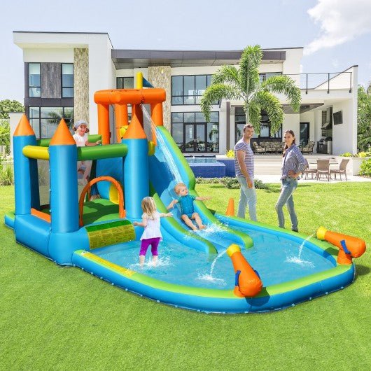 Inflatable Water Slide with Bounce House and Splash Pool without Blower for Kids