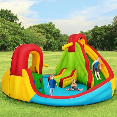 Kids Inflatable Water Slide Bounce House with Climbing Wall and Pool Without Blower