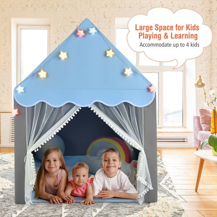 star tent house Kids Playhouse Tent with Colorful Star Lights and Mat-Blue