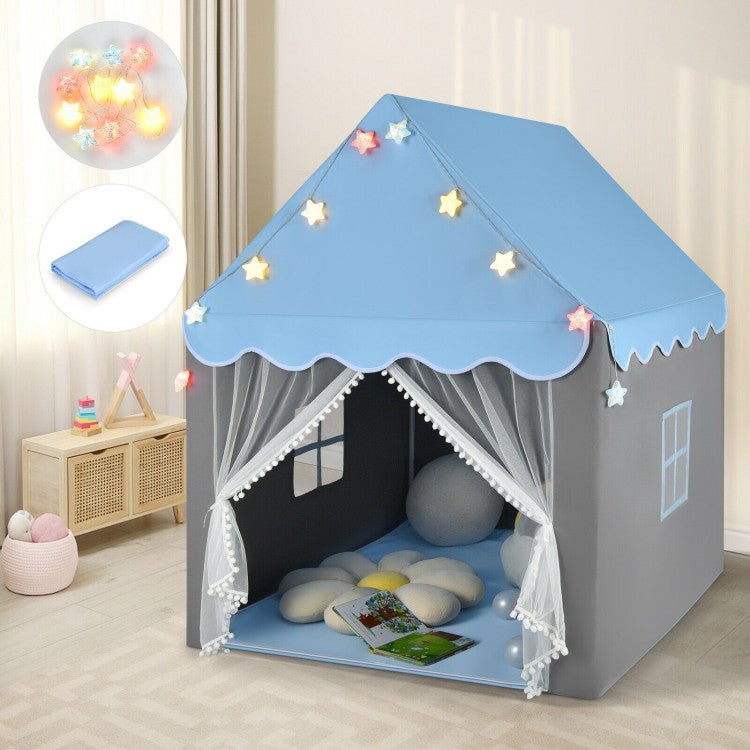 Kids Playhouse Tent with Star Lights and Mat