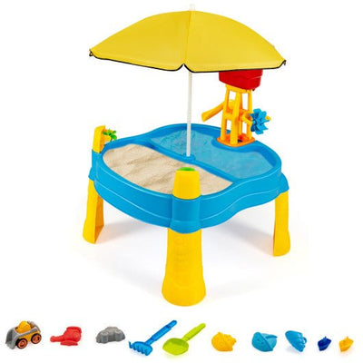 Kids Sand and Water Table for Toddlers with Umbrella and 18 Pcs Accessory Set