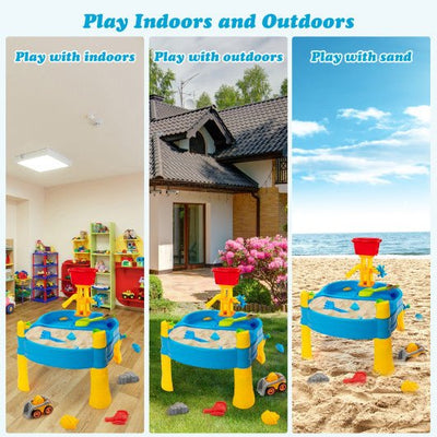 Kids Sand and Water Table for Toddlers with Umbrella and 18 Pcs Accessory Set