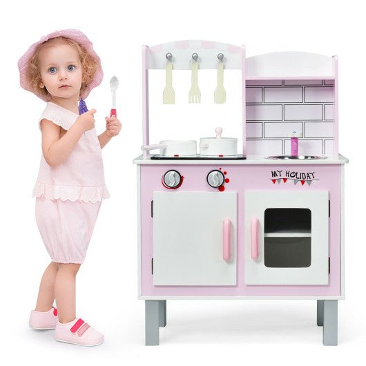 Kids Wooden Pretend Play Cooking Set with Sounds and Cookware Accessories