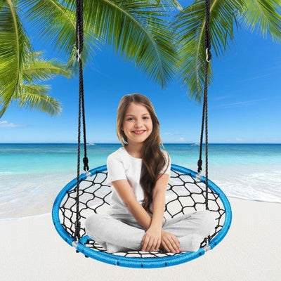 Net Hanging Swing Chair with Adjustable Hanging Ropes-Blue