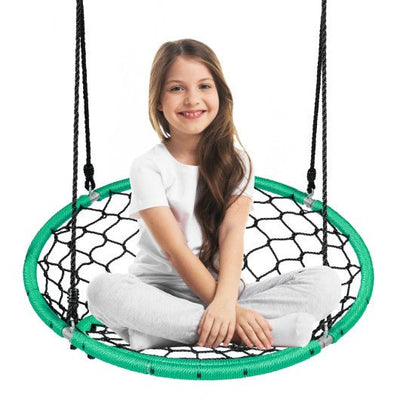 Net Hanging Swing Chair with Adjustable Hanging Ropes-Green