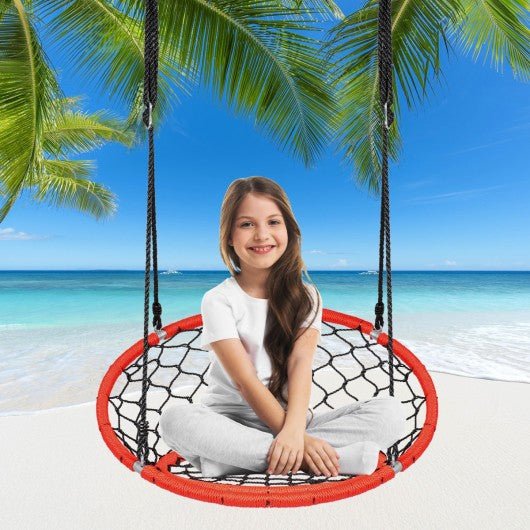 Net Hanging Swing Chair with Adjustable Hanging Ropes-Orange