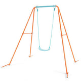 Outdoor Kids Swing Set with Heavy Duty Metal A-Frame and Ground Stakes-Orange