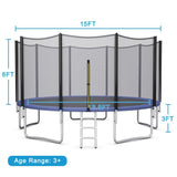 Outdoor Trampoline Bounce Combo with Safety Closure Net Ladder-15 ft