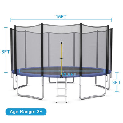 Outdoor Trampoline Bounce Combo with Safety Closure Net Ladder-15 ft