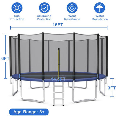 Outdoor Trampoline Bounce Combo with Safety Closure Net Ladder-16 ft