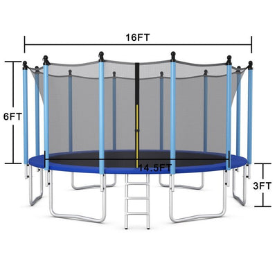 Outdoor Trampoline with Safety Closure Net-16 ft