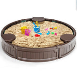 Sandbox with Built-in Corner Seat and Cover-Brown