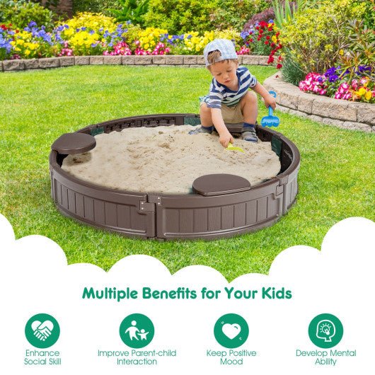 Sandbox with Built-in Corner Seat and Cover-Brown