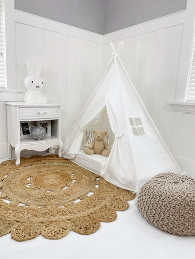 Play Tent Canopy Bed in Cream Canvas with Doors