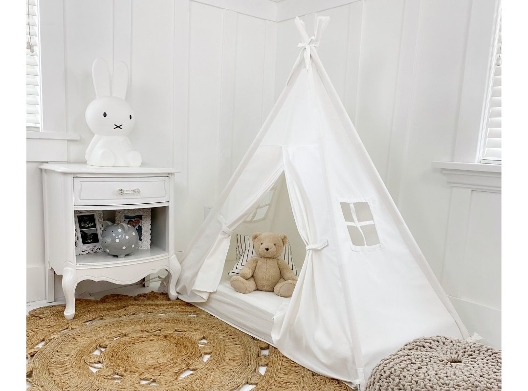 Play Tent Canopy Bed in Cream Canvas with Doors