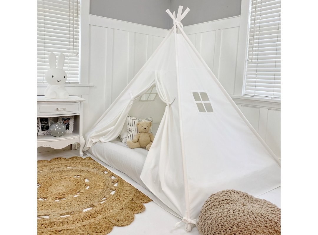 Play Tent Canopy Bed in Cream Canvas with Doors