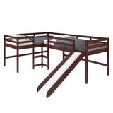 Donco L-shape Double Twin Loft Bed In #color_Dark-Cappuccino