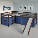 Donco L-shape Double Twin Loft Bed In #color_Dark-Cappuccino