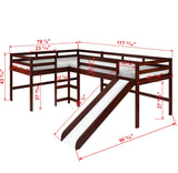 Donco L-shape Double Twin Loft Bed In #color_Dark-Cappuccino