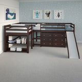 Donco L-shape Double Twin Loft Bed In #color_Dark-Cappuccino