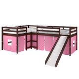 Donco L-shape Double Twin Loft Bed In #color_Dark-Cappuccino