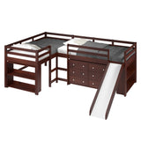 Donco L-shape Double Twin Loft Bed In #color_Dark-Cappuccino