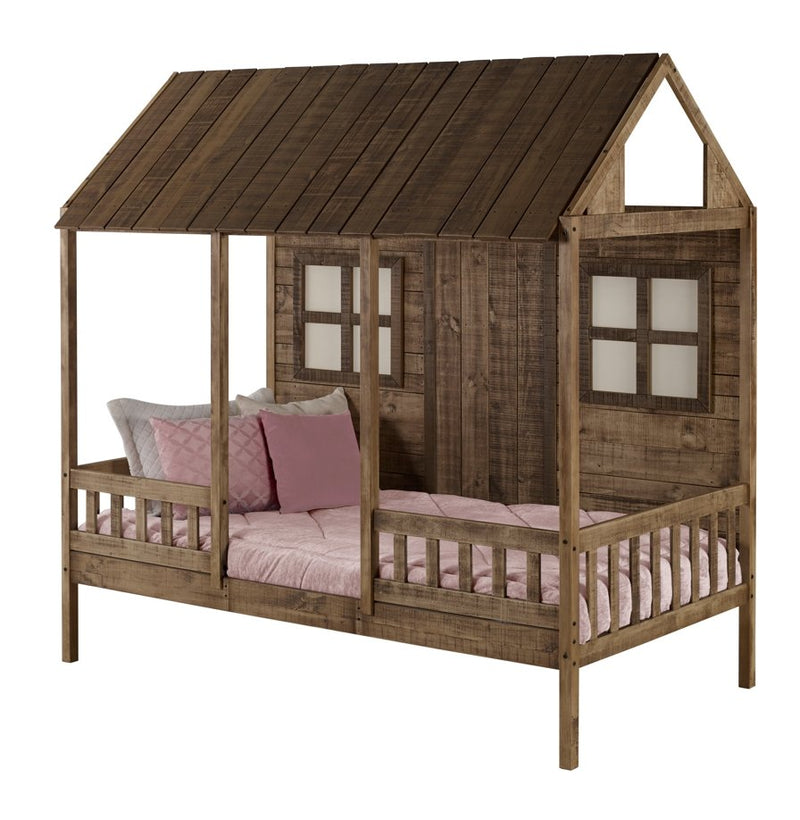 Twin Front Porch Low Loft In Rustic Driftwood Finish