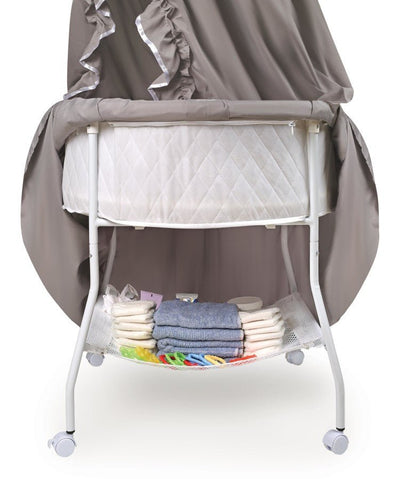 Gray Empress Round Baby Bassinet with Canopy – Elegant and cozy bassinet with a charming canopy for a dreamy nursery – MonkeyBunks.com.