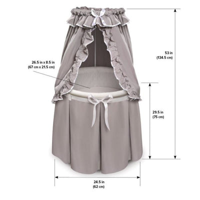 Gray Empress Round Baby Bassinet with Canopy – Elegant and cozy bassinet with a charming canopy for a dreamy nursery – MonkeyBunks.com.