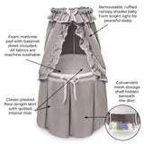 Gray Empress Round Baby Bassinet with Canopy – Elegant and cozy bassinet with a charming canopy for a dreamy nursery – MonkeyBunks.com.