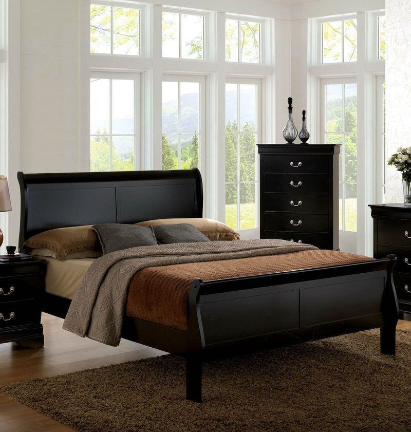 Corella Transitional Wood Eastern King Panel Bed in Black