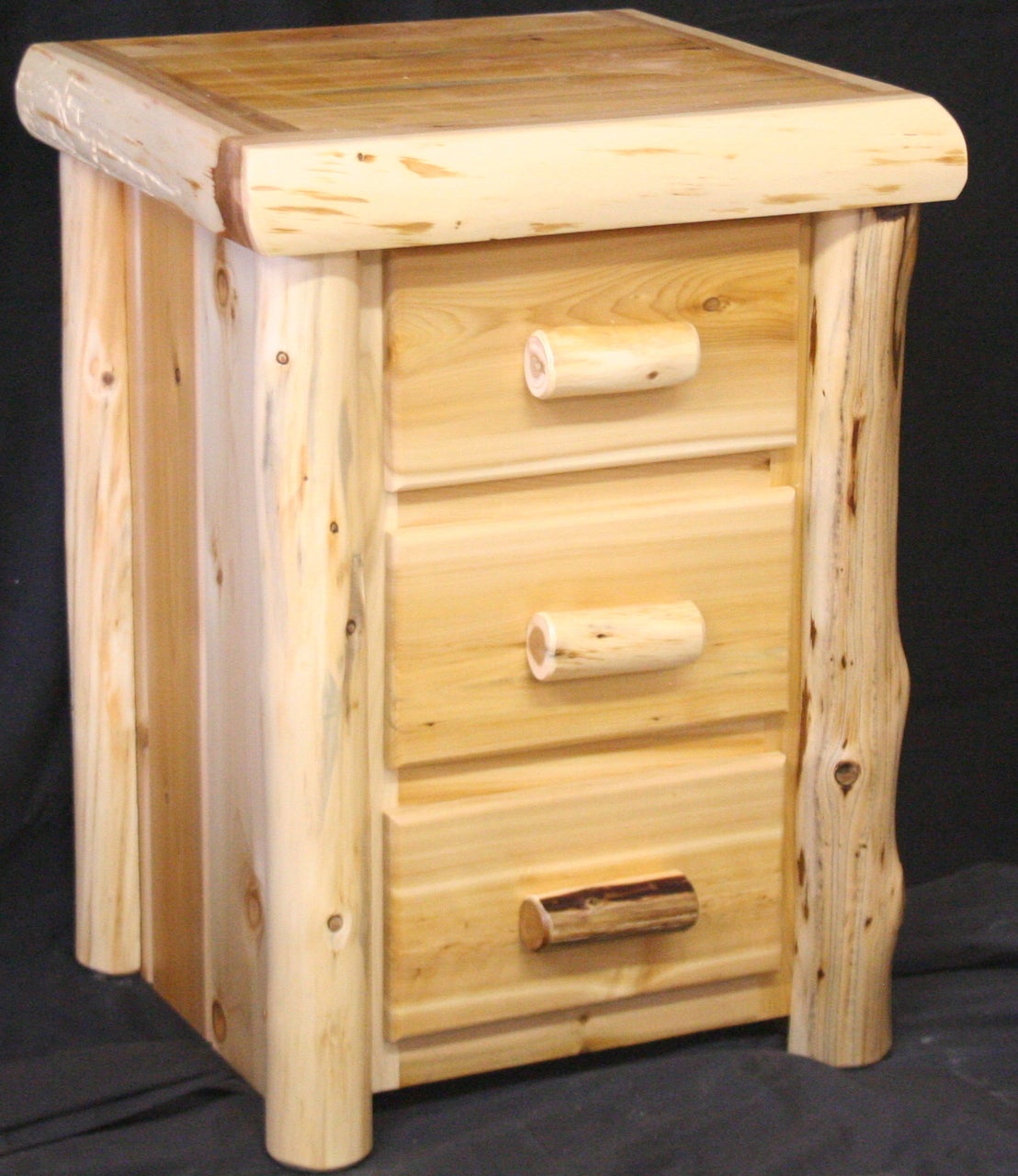 Alpine Hand Peeled Cedar Log 3 Drawer Night Stand