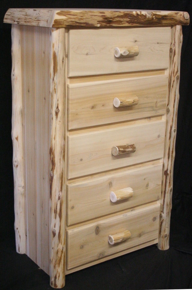 Alpine Hand Peeled Cedar Log 5 Drawer Chest