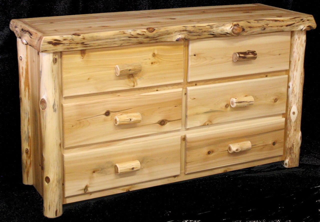 Alpine Hand Peeled Cedar Log 6 Drawer Dresser