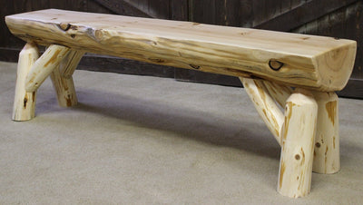 Cedar Hand Peeled Half Log Benches