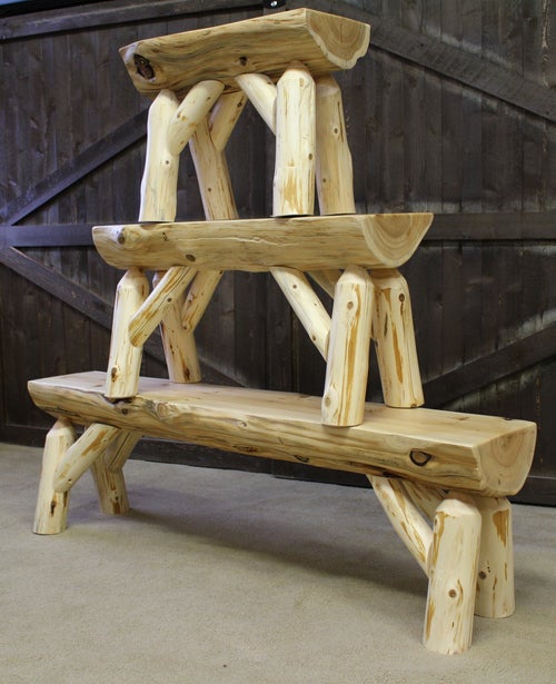 Cedar Hand Peeled Half Log Benches